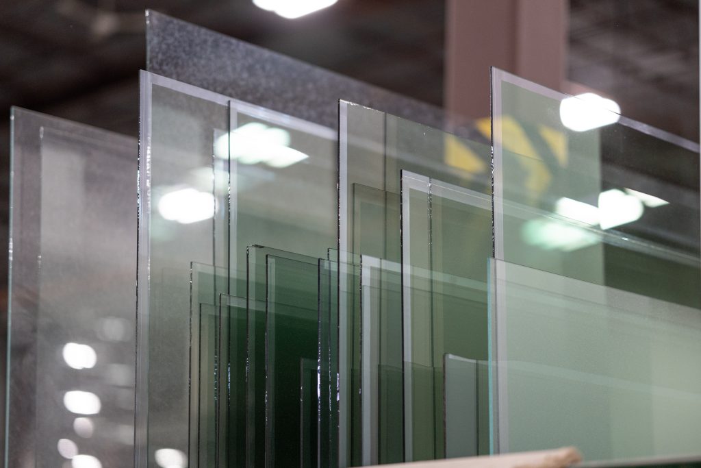 A variety of glass sizes are getting ready for the next step in manufacturing at the EcoTech facility.