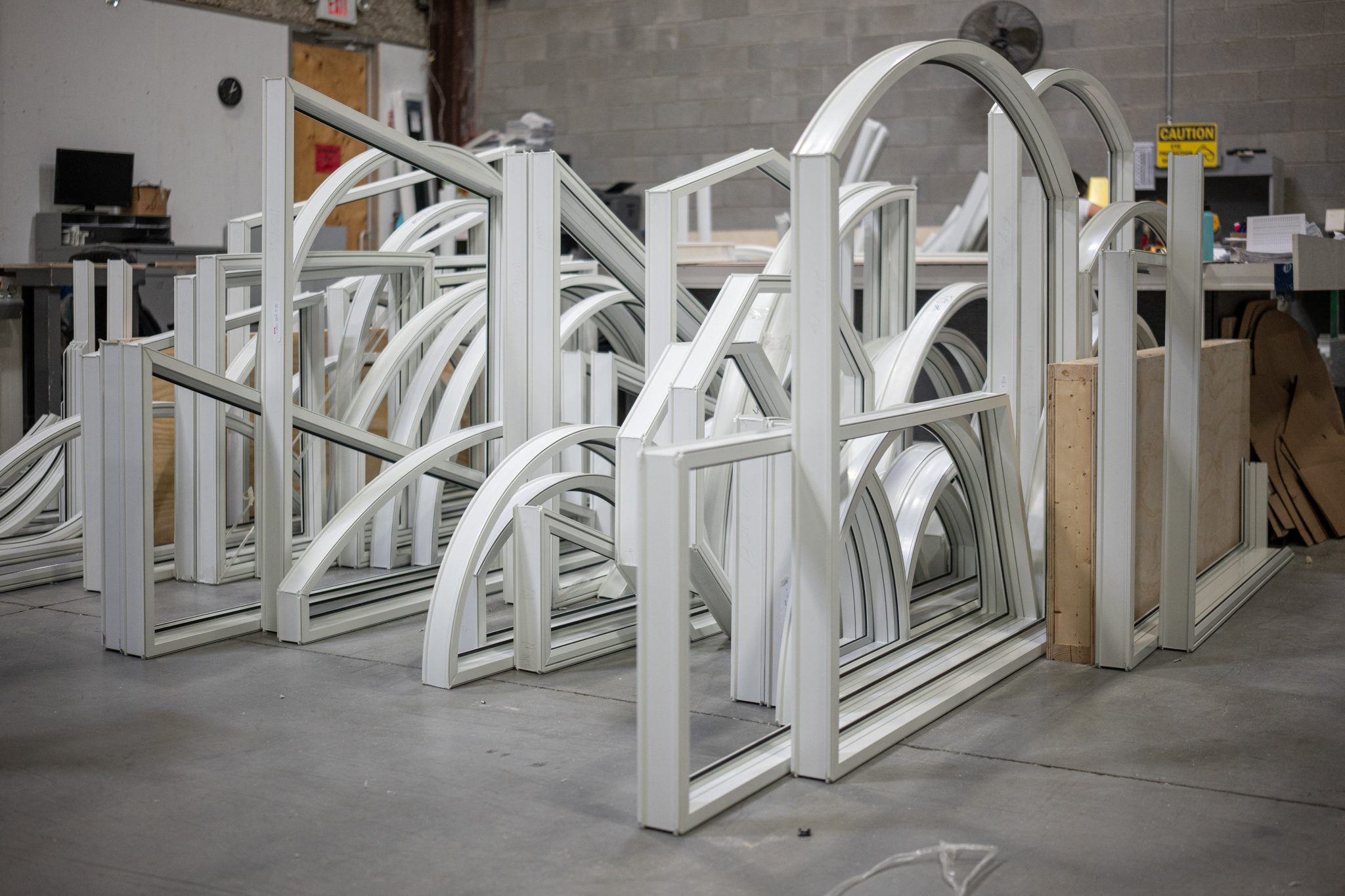 A variety of shaped frames getting ready for the next step in manufacturing at the EcoTech facility.